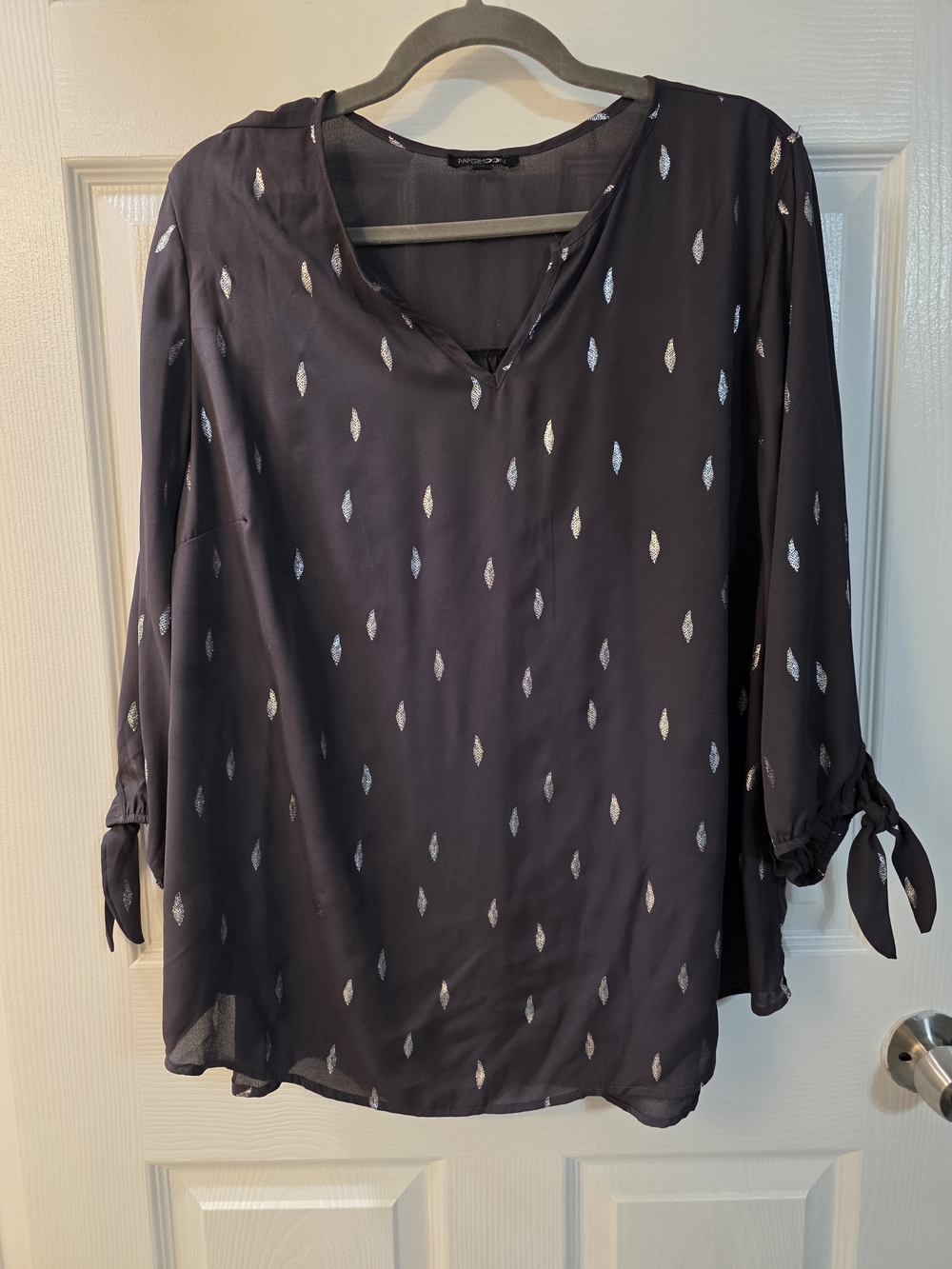 PAPERMOON Stitch Fix Dark Gray V-Neck Blouse w/ Metallic 3/4 Tie Sleeves 1X